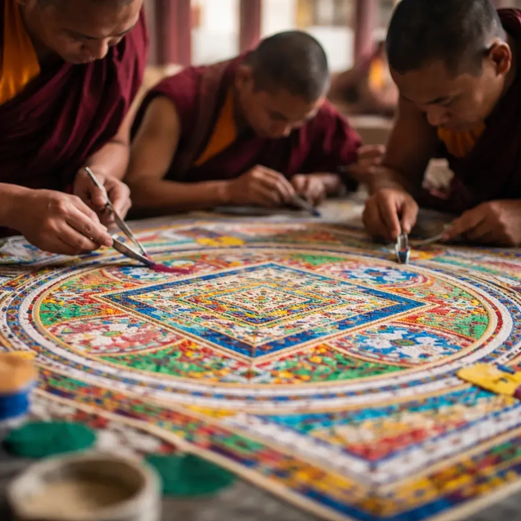 Создание песочной мандалы — буддийская медитативная практика