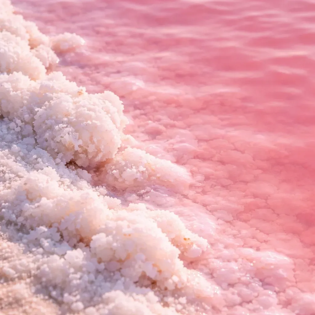 Соляные кристаллы на берегу розового озера